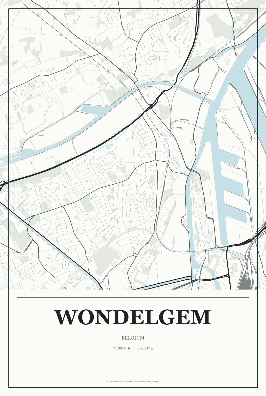 Wondelgem, Belgium City Map Aluminum Sign in Gallery Air style