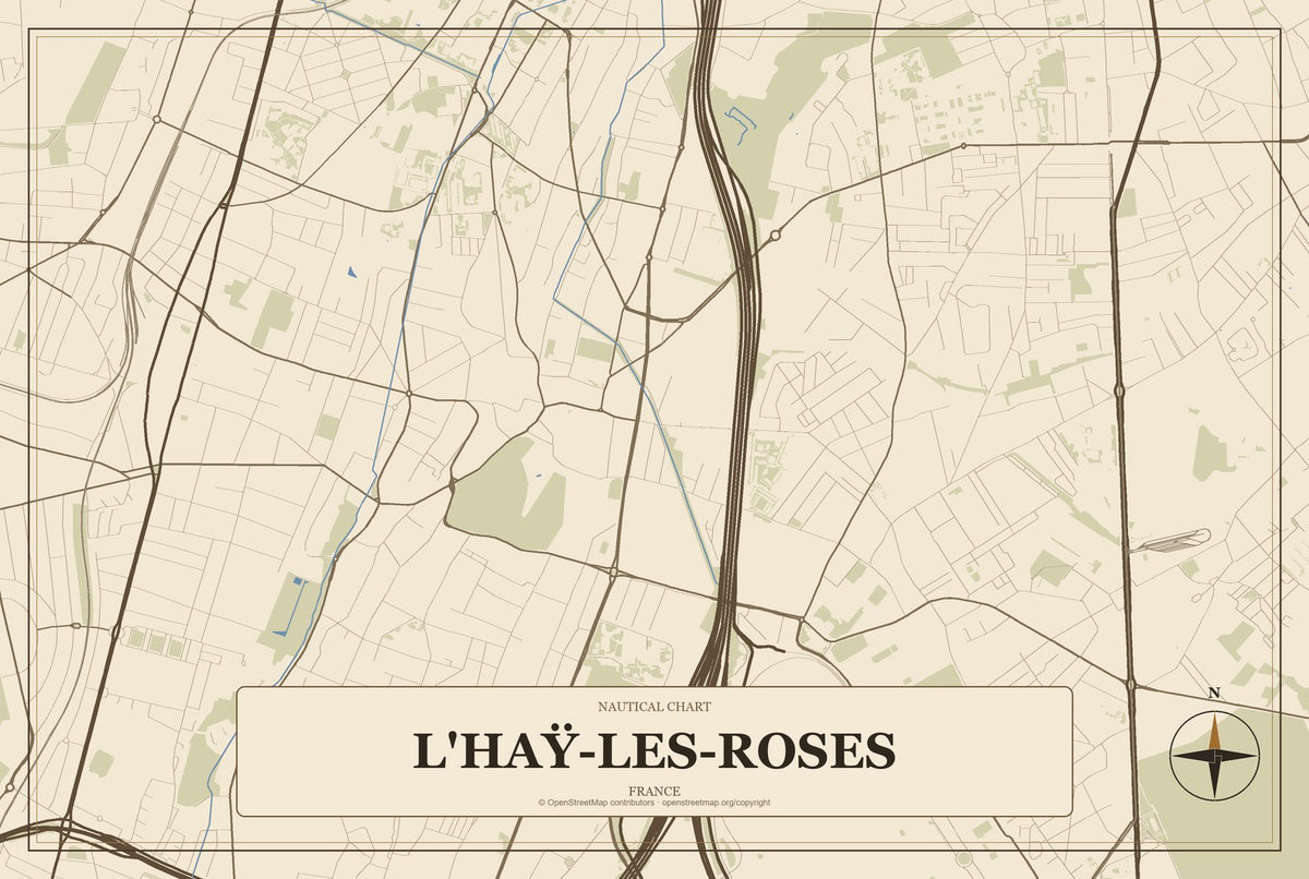 L'Haÿ-les-Roses, France City Map Aluminum Sign in Heritage Nautical style