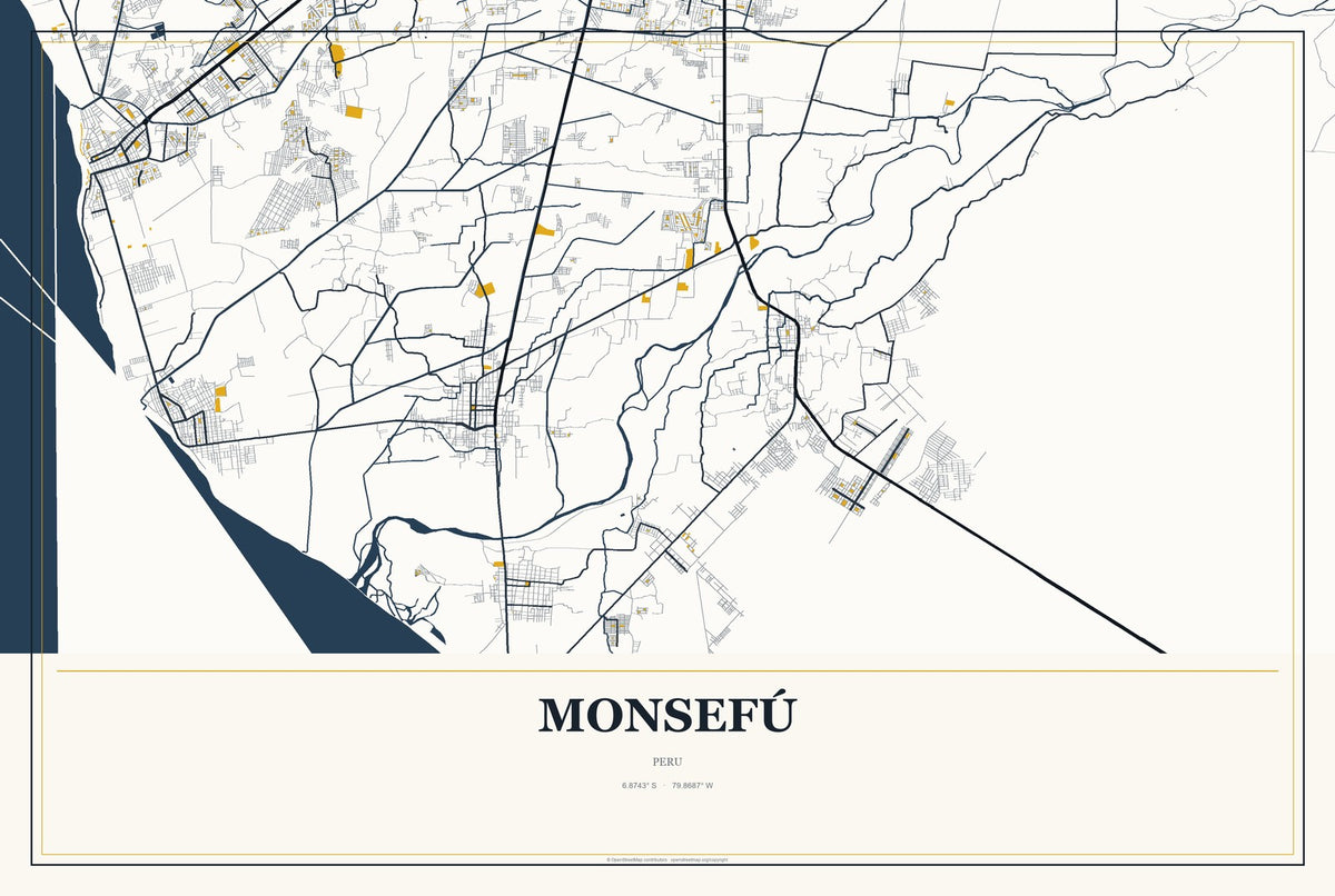 Monsefú, Peru City Map Aluminum Sign in Citrine Modern style