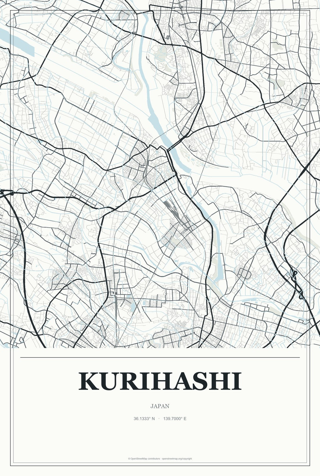 Kurihashi, Japan City Map Aluminum Sign in Gallery Air style