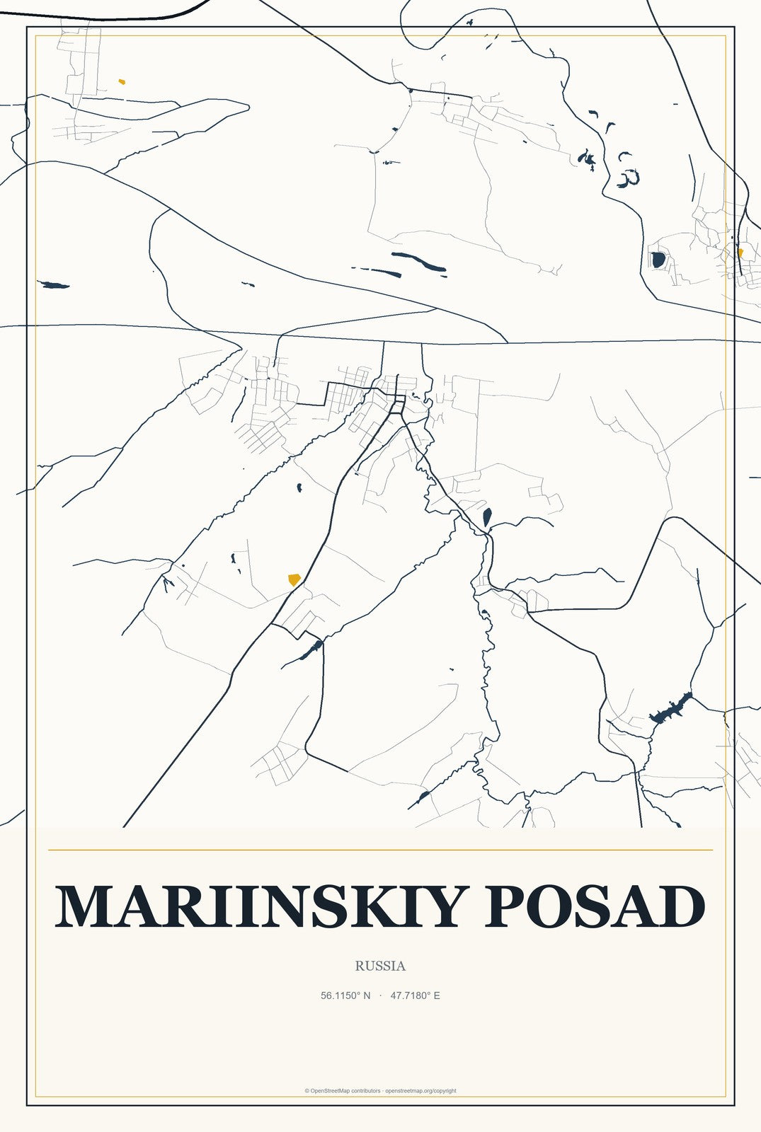 Mariinskiy Posad, Russia City Map Aluminum Sign in Citrine Modern style