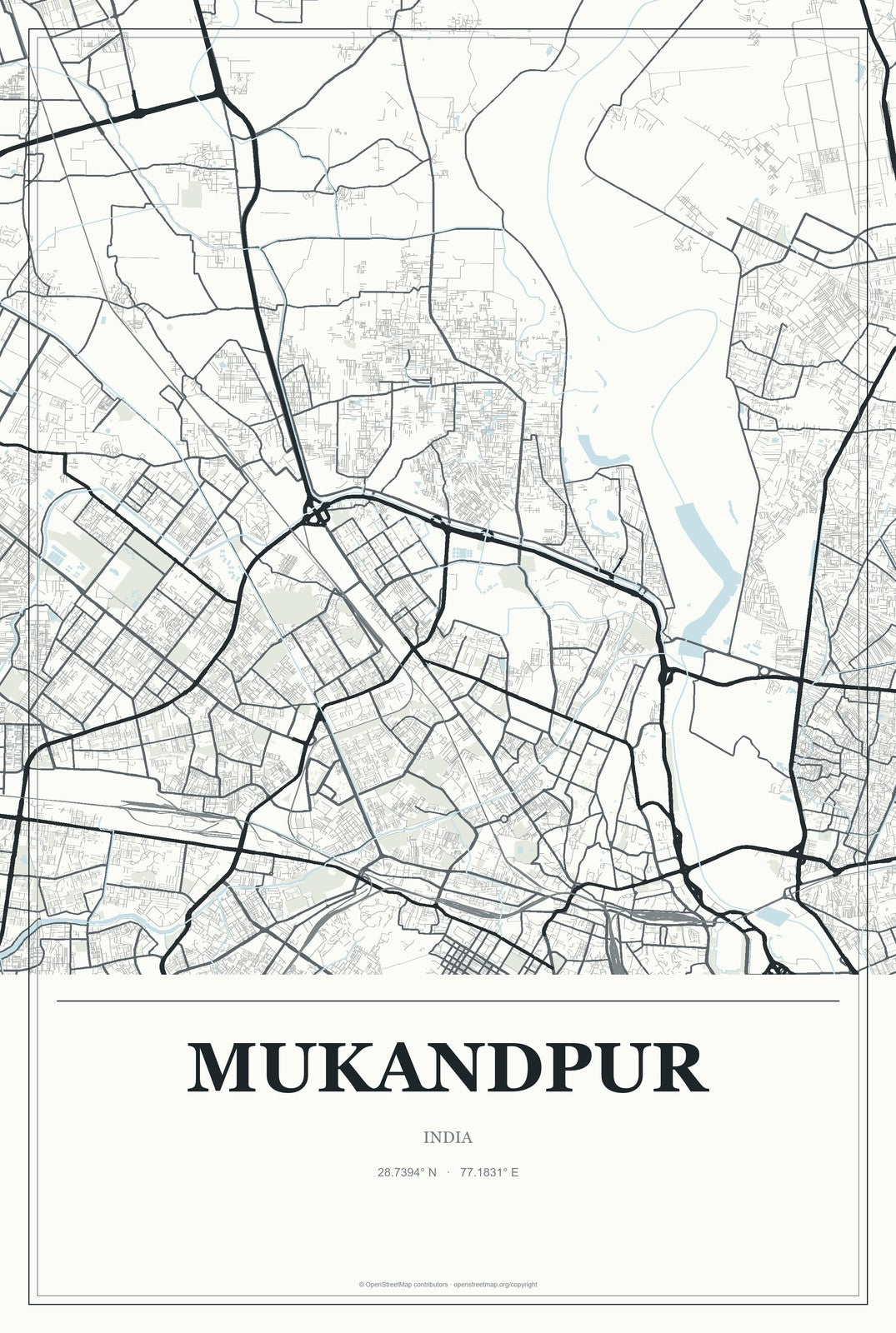 Mukandpur, India City Map Aluminum Sign in Gallery Air style