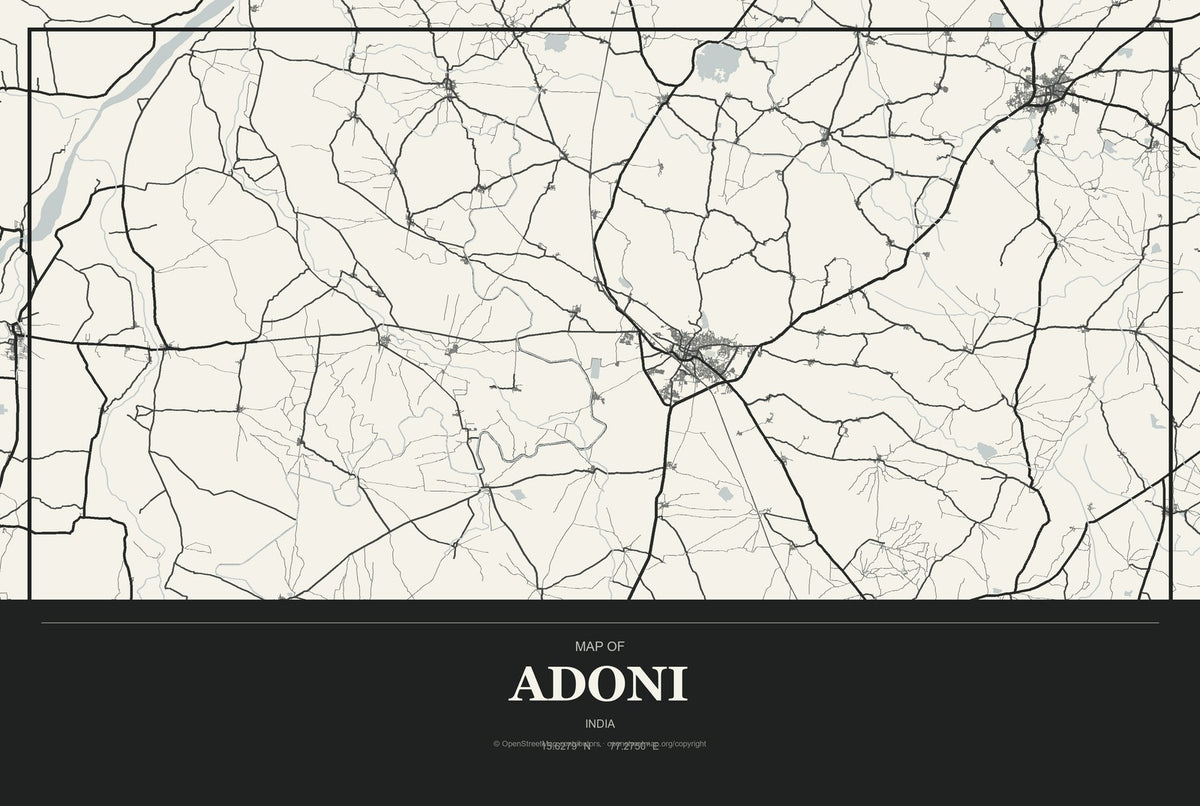 Adoni, India City Map Aluminum Sign in Museum Plaque style