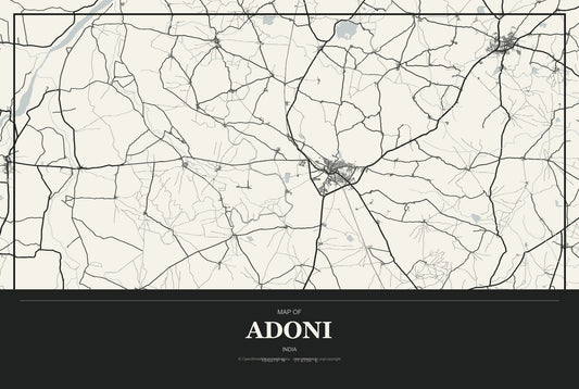 Adoni, India City Map Aluminum Sign in Museum Plaque style