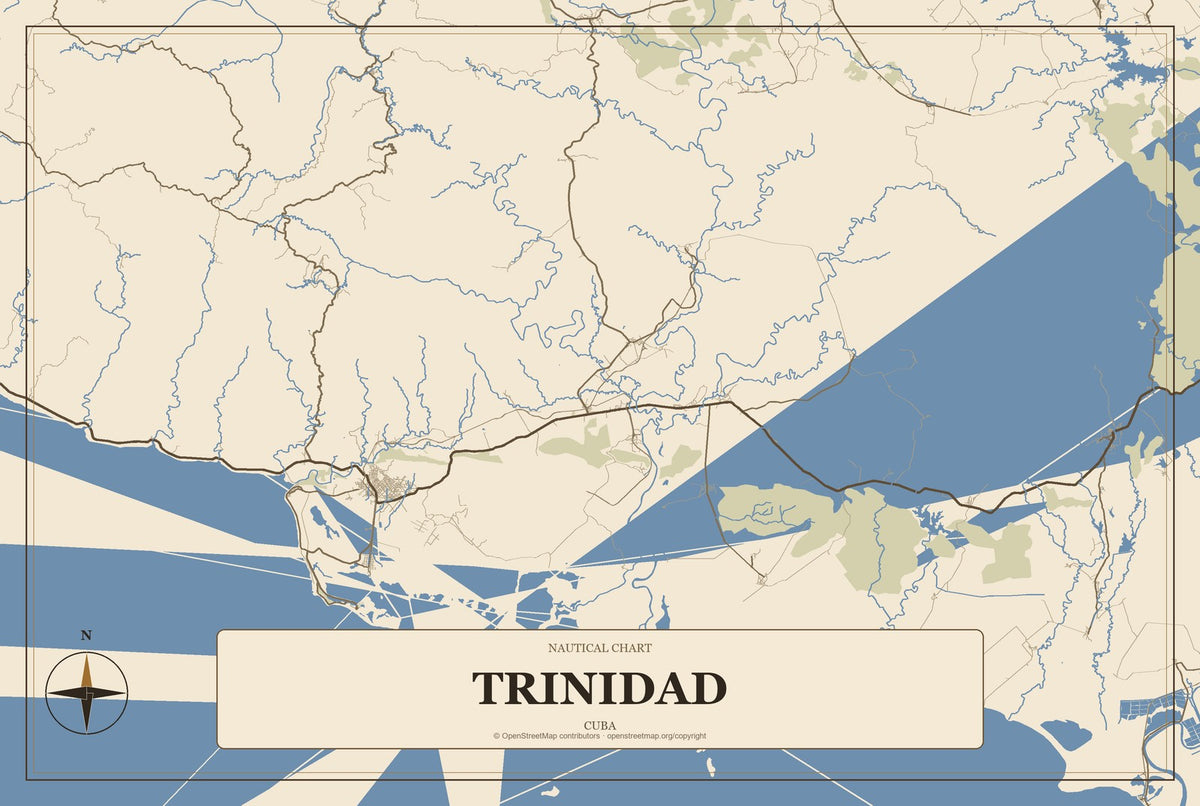 Trinidad, Cuba City Map Aluminum Sign in Heritage Nautical style