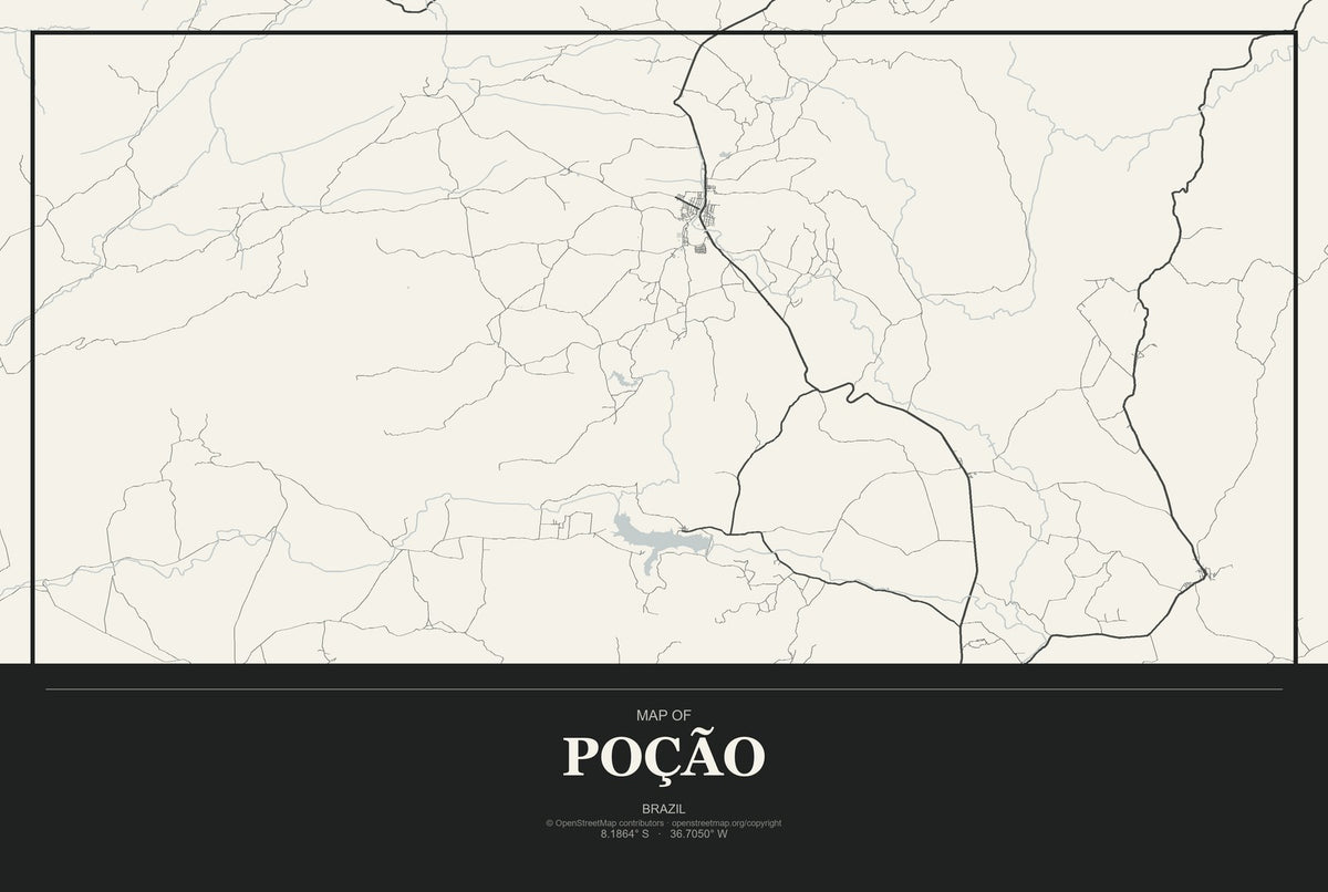 Poção, Brazil City Map Aluminum Sign in Museum Plaque style