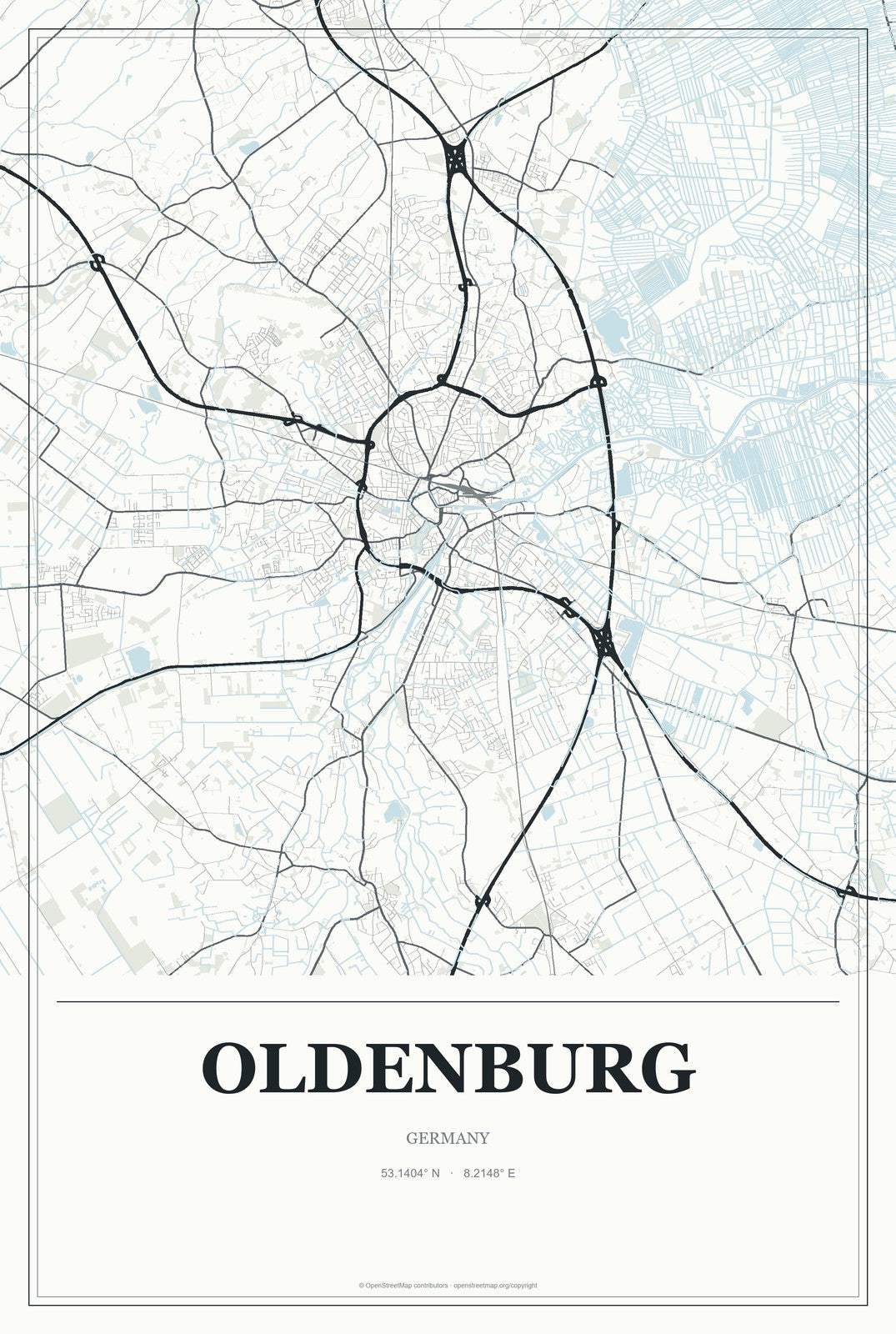 Oldenburg, Germany City Map Aluminum Sign in Gallery Air style