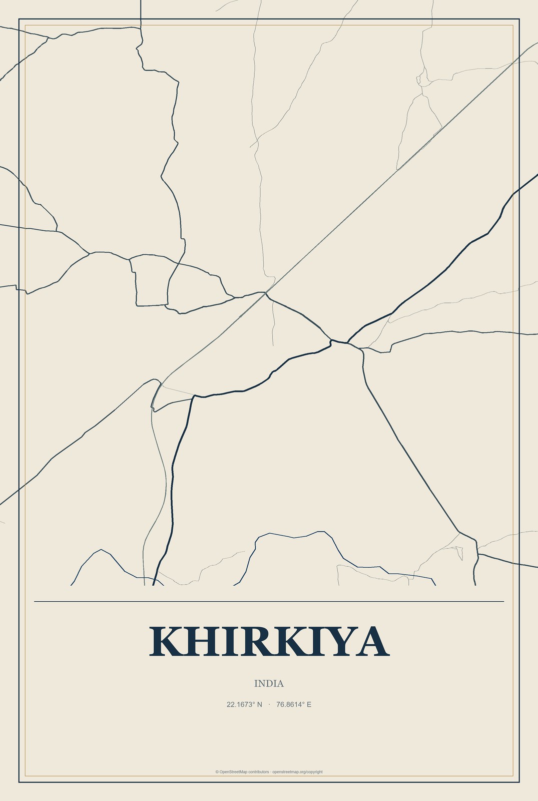 Khirkiya, India City Map Aluminum Sign in Coastal Cutout style