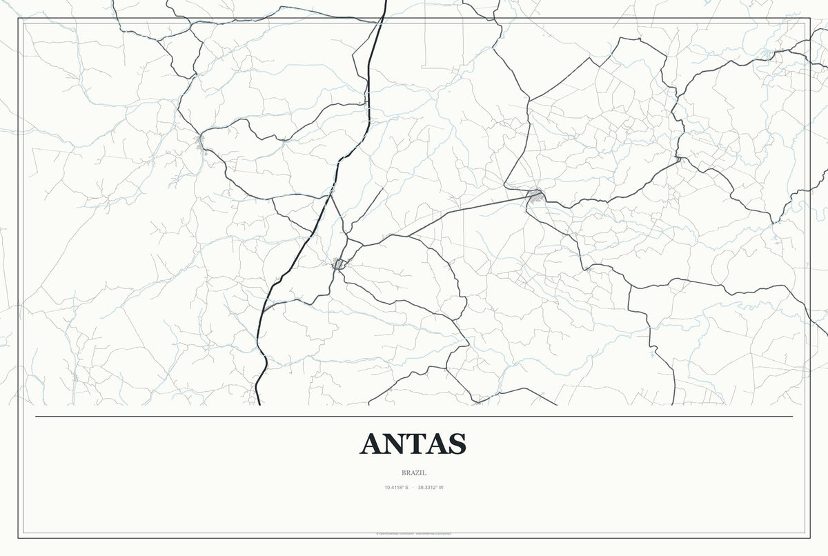 Antas, Brazil City Map Aluminum Sign in Gallery Air style