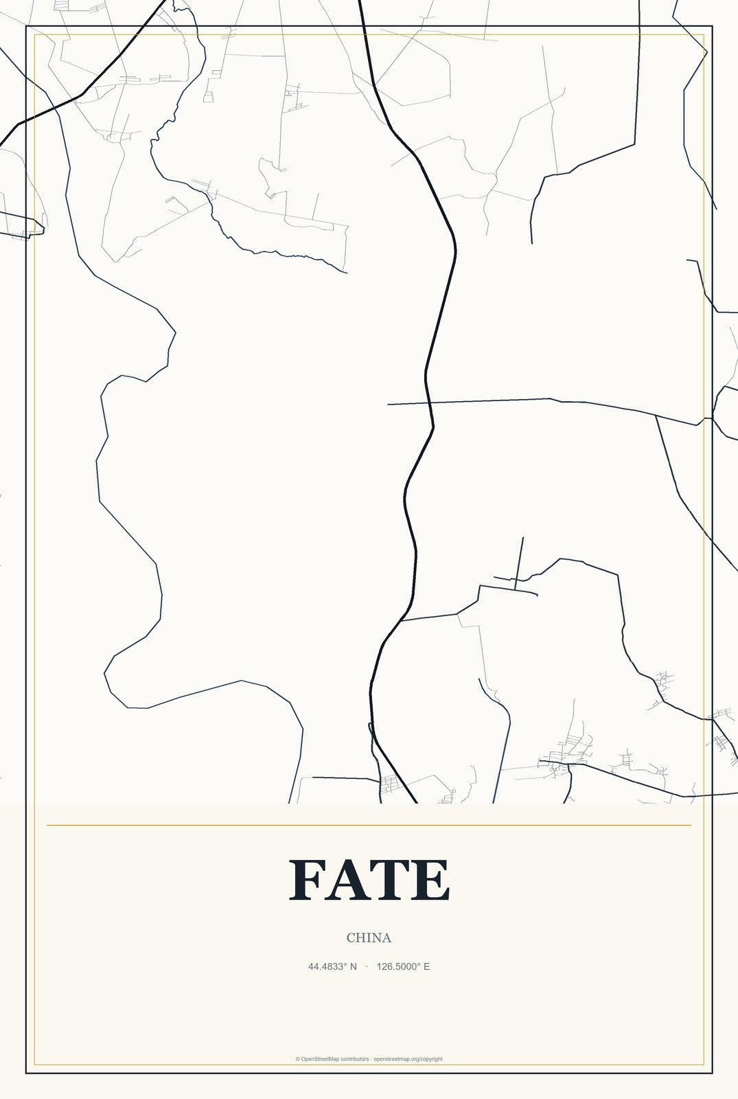 Fate, China City Map Aluminum Sign in Citrine Modern style