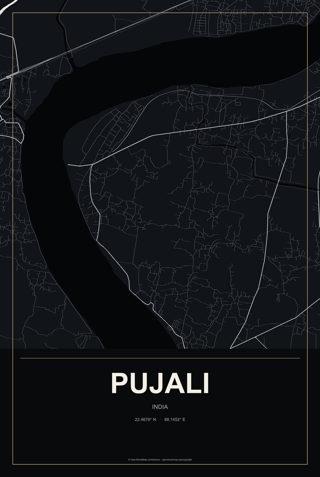 Pujali, India City Map Aluminum Sign in Metropolitan Noir style