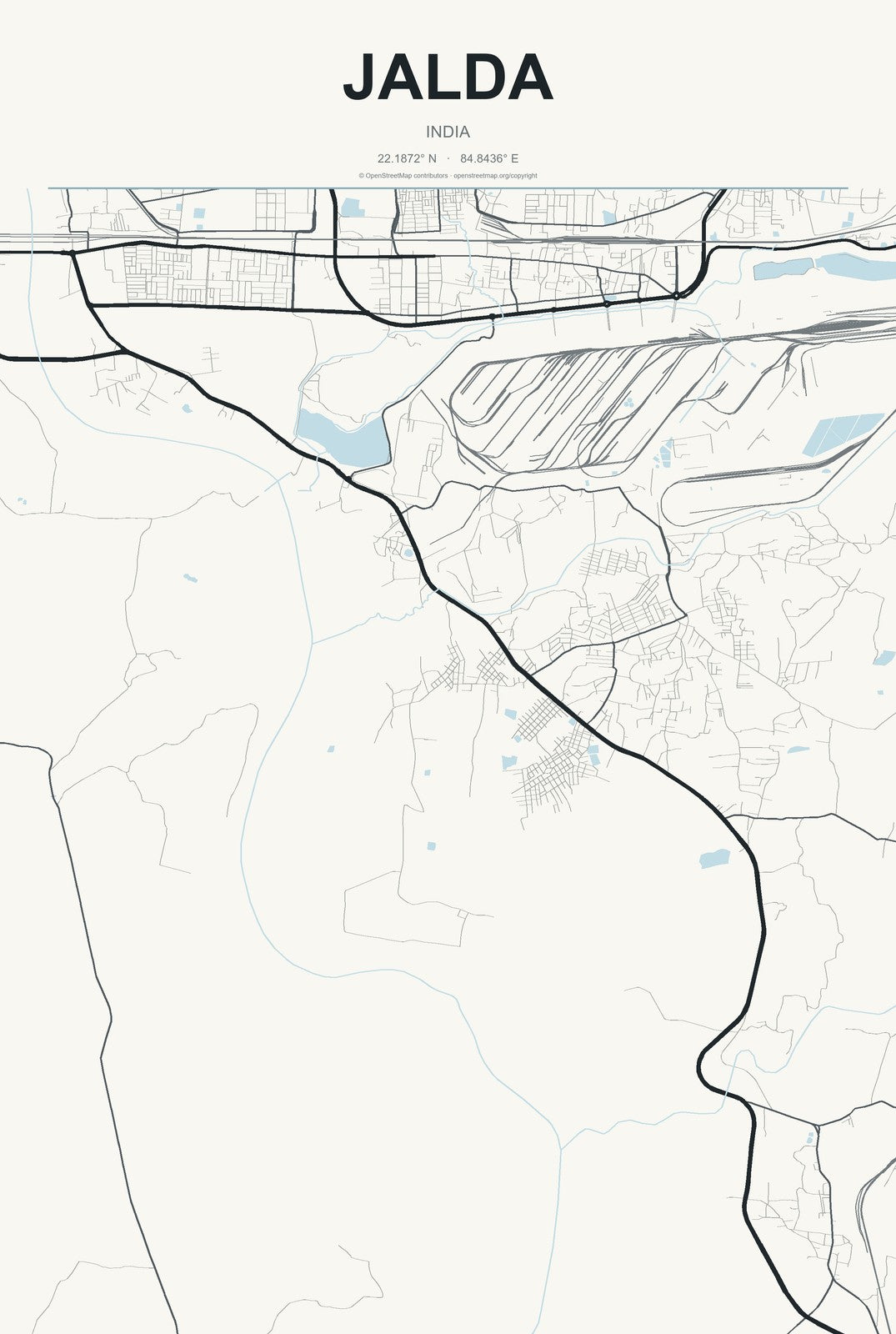 Jalda, India City Map Aluminum Sign in Headline Atlas style