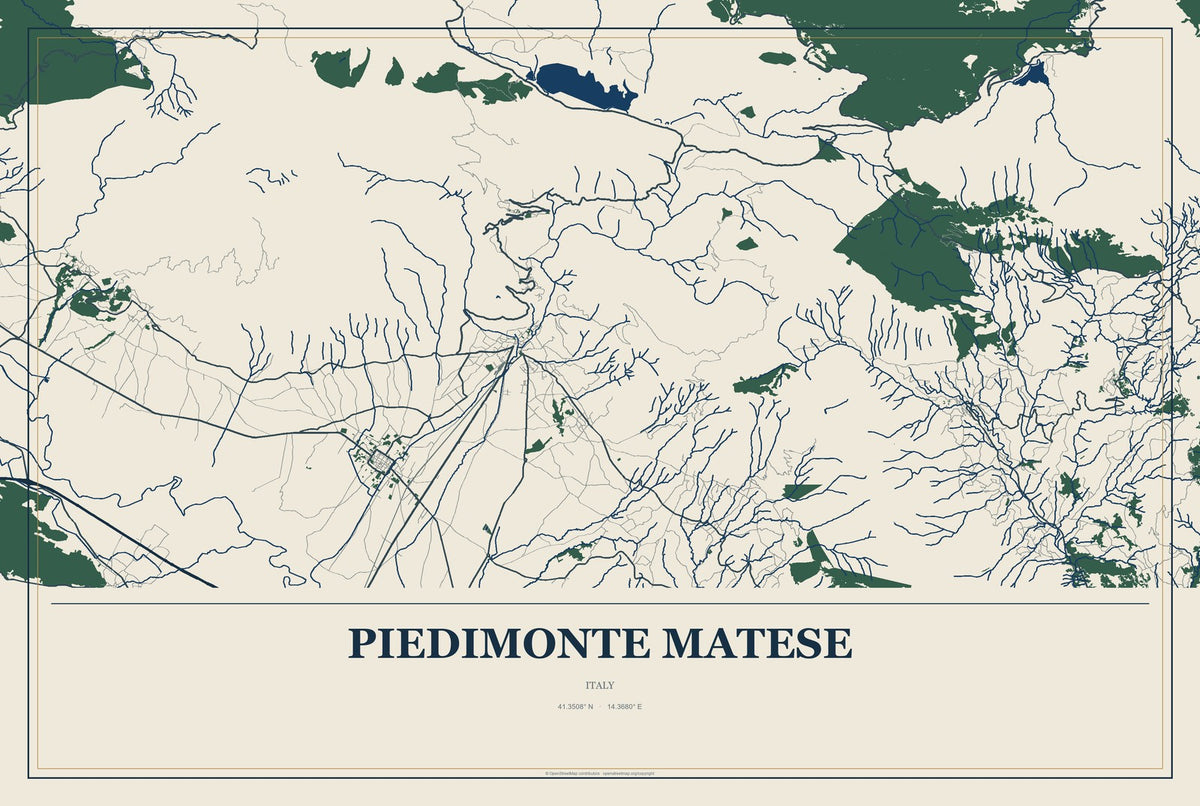 Piedimonte Matese, Italy City Map Aluminum Sign in Coastal Cutout style