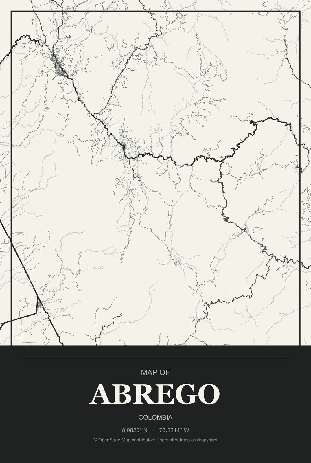 Abrego, Colombia City Map Aluminum Sign in Museum Plaque style