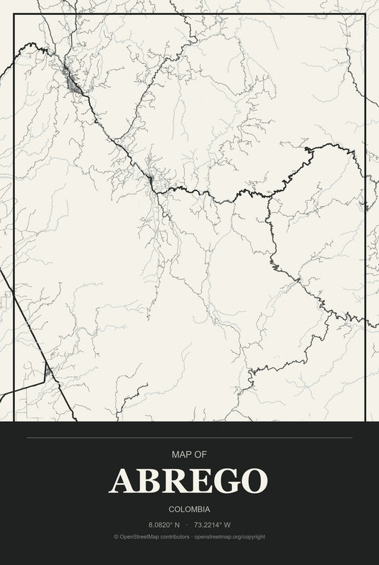 Abrego, Colombia City Map Aluminum Sign in Museum Plaque style