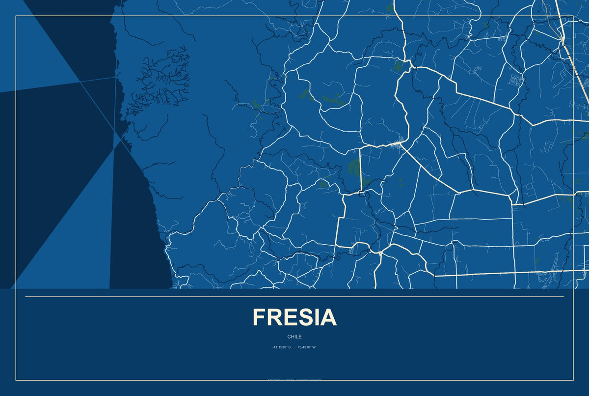 Fresia, Chile City Map Aluminum Sign in Harbor Cobalt style