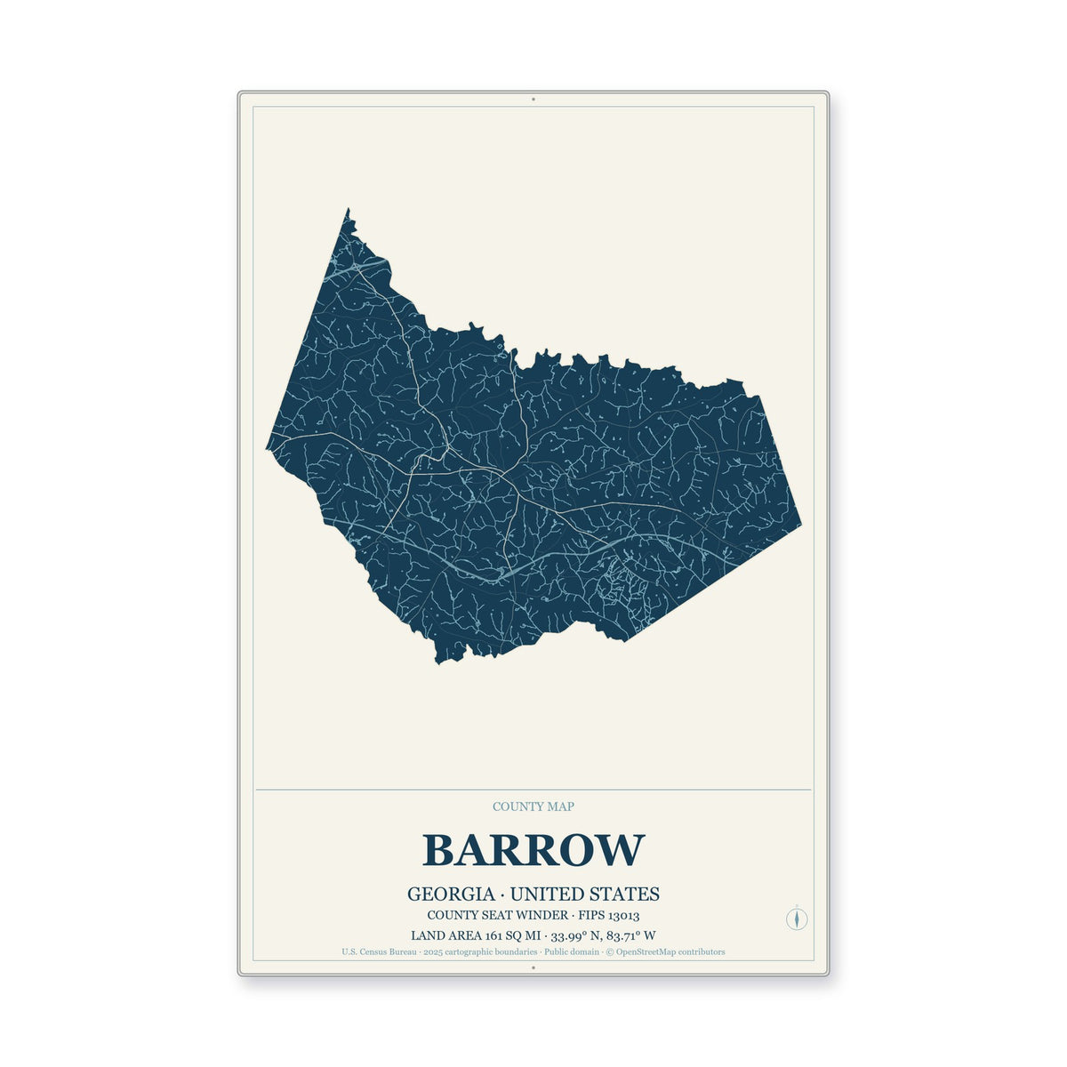 Barrow County, Georgia Map Aluminum Sign in Coastal Cutout style