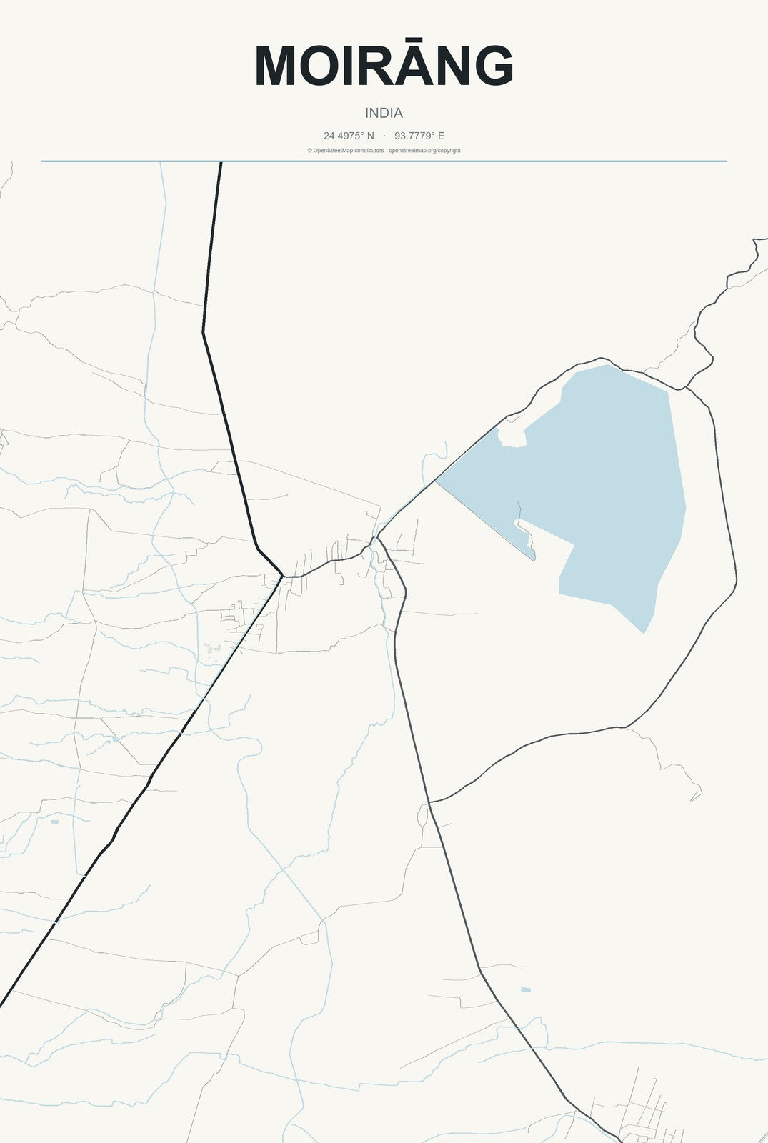 Moirāng, India City Map Aluminum Sign in Headline Atlas style