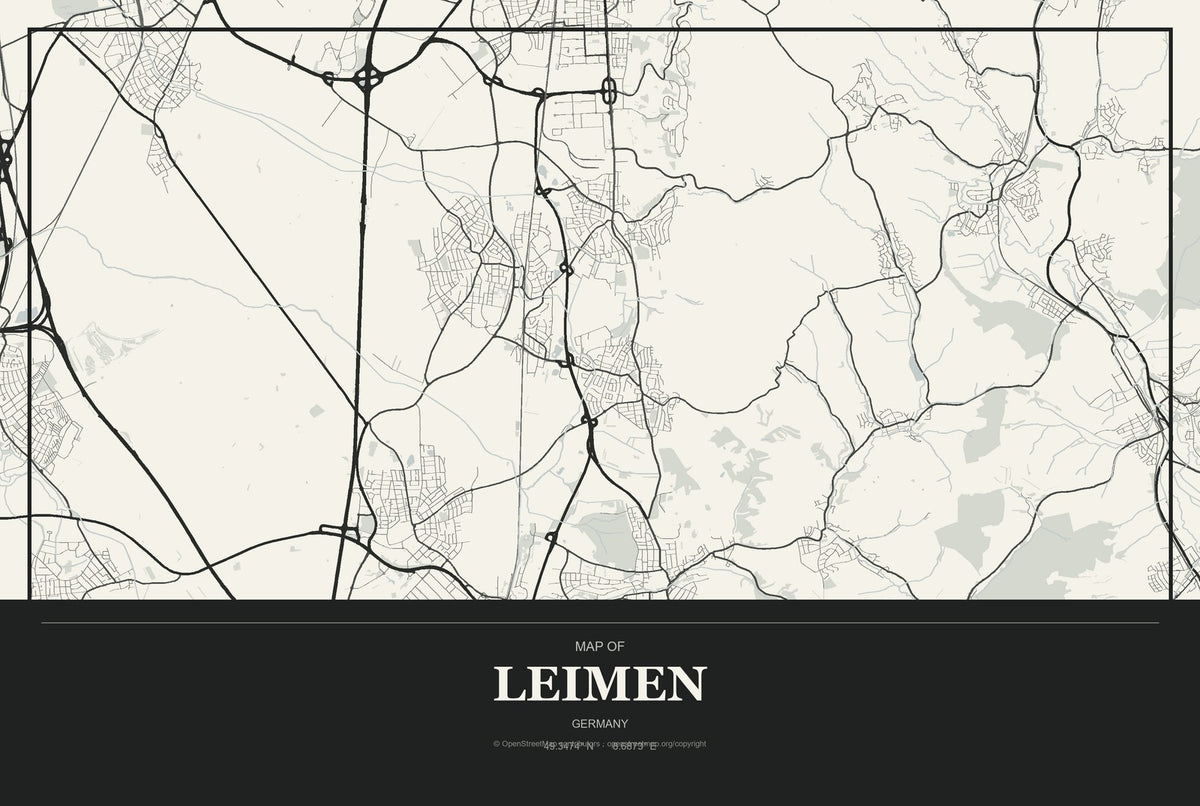 Leimen, Germany City Map Aluminum Sign in Museum Plaque style