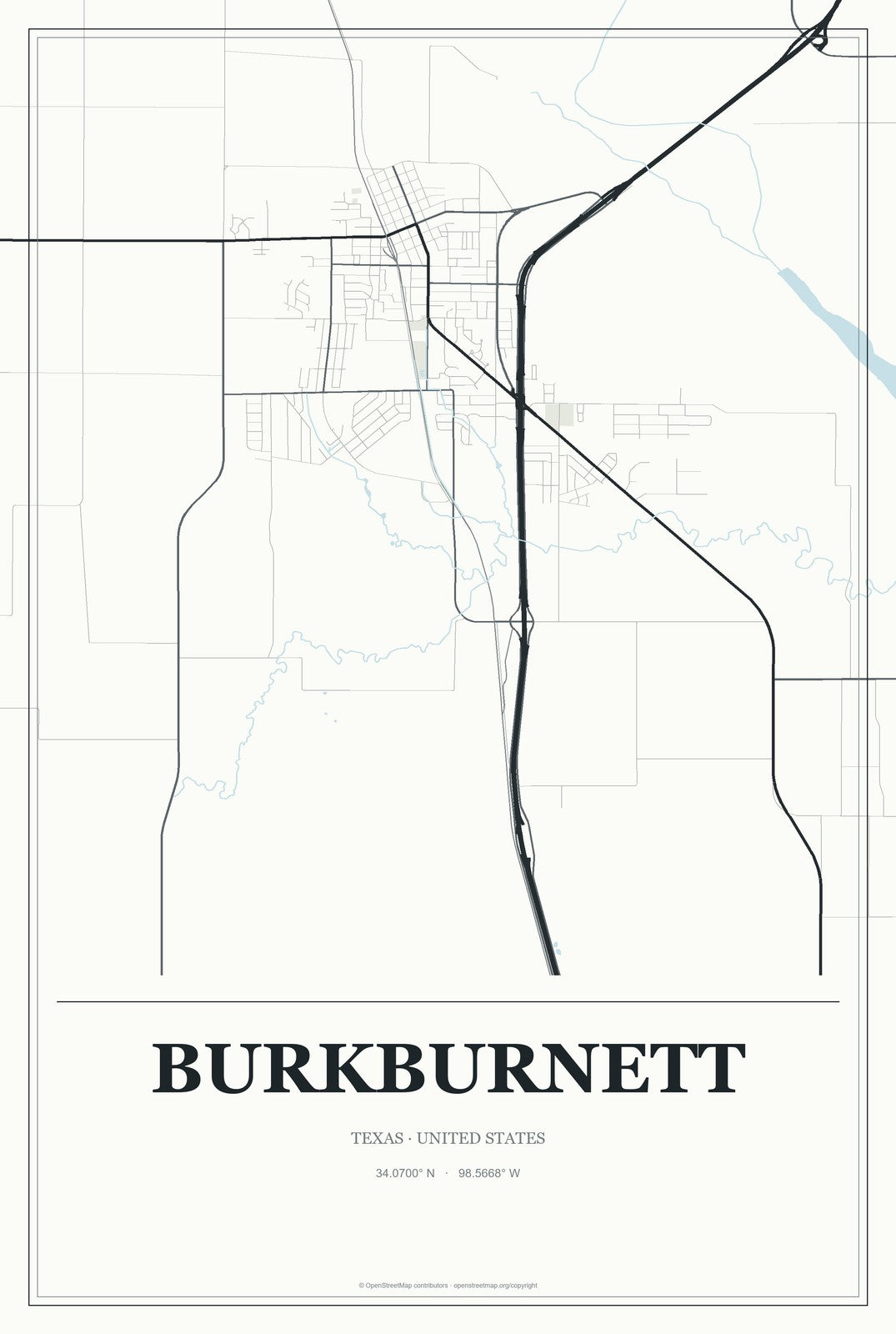 Burkburnett, Texas City Map Aluminum Sign in Gallery Air style
