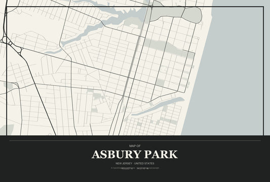 Asbury Park, New Jersey City Map Aluminum Sign in Museum Plaque style