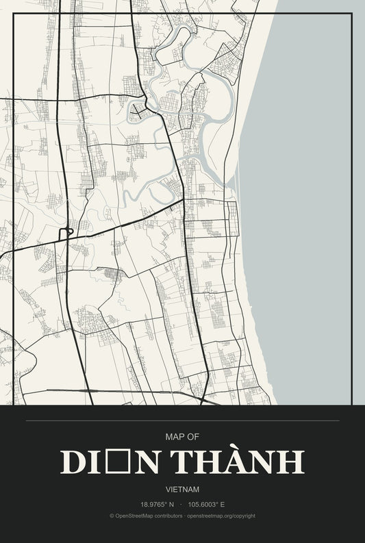 Diễn Thành, Vietnam City Map Aluminum Sign in Museum Plaque style
