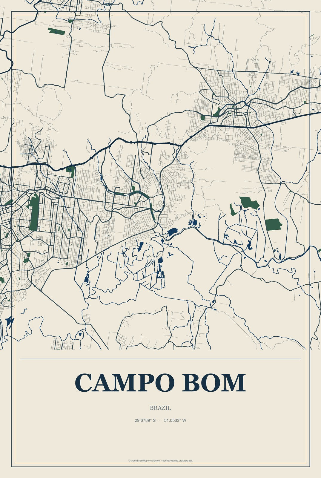 Campo Bom, Brazil City Map Aluminum Sign in Coastal Cutout style
