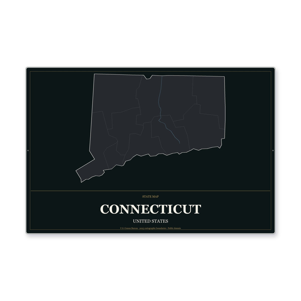 Connecticut state map aluminum sign in Metropolitan Noir style