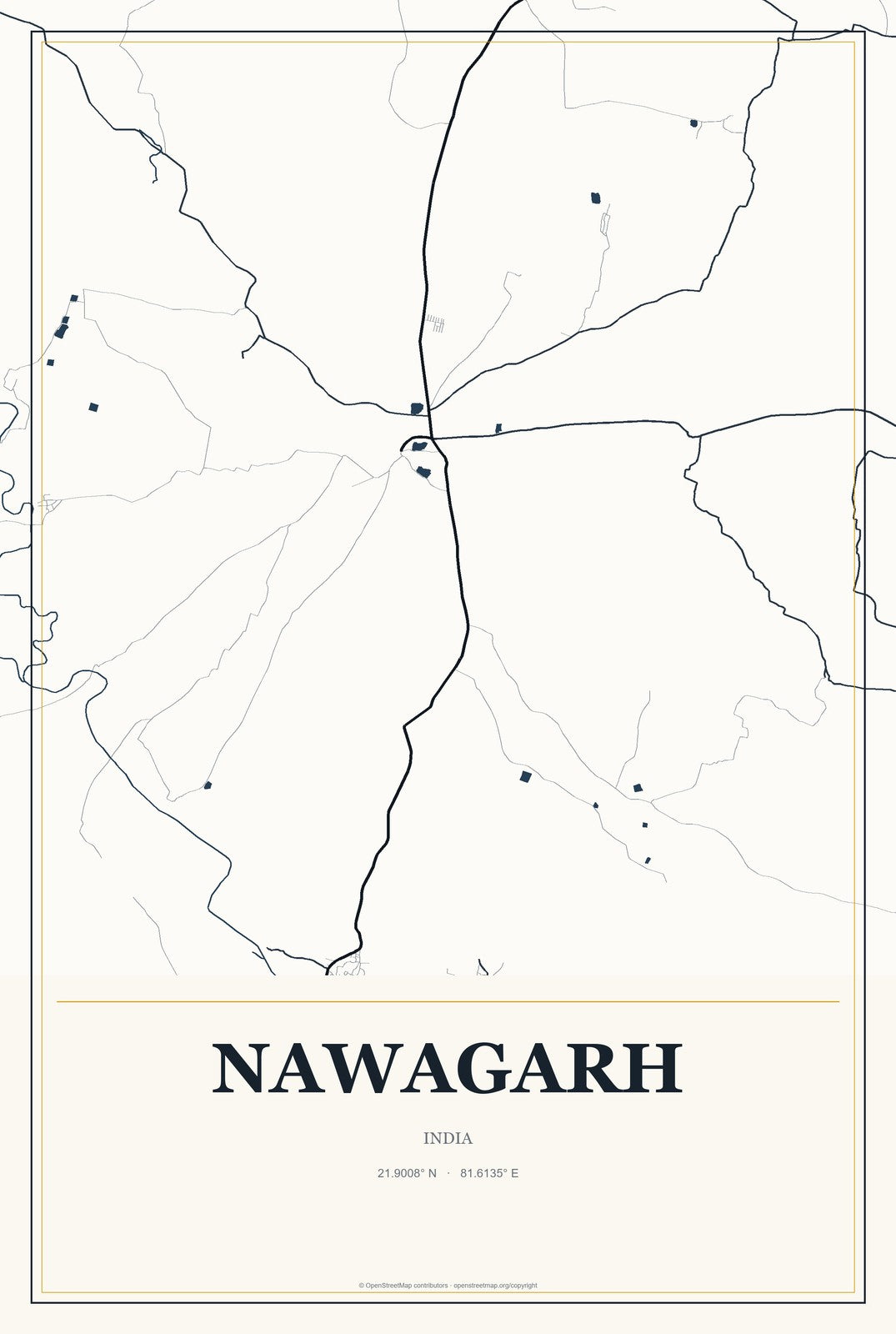 Nawagarh, India City Map Aluminum Sign in Citrine Modern style