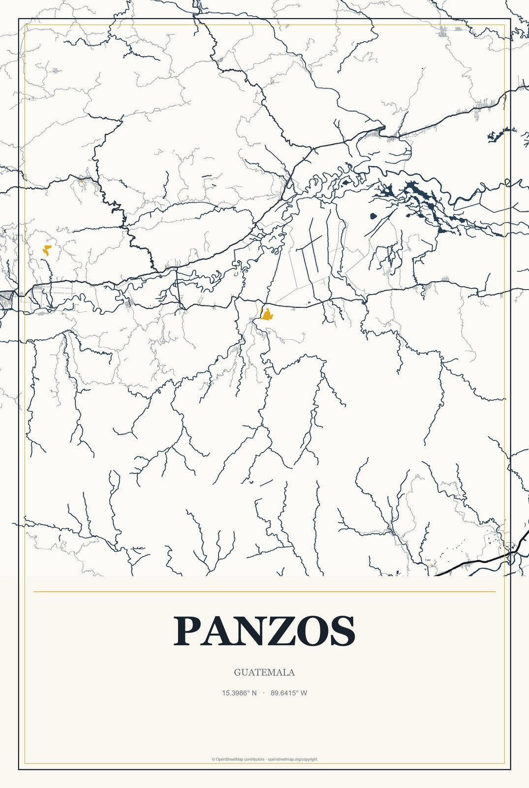 Panzos, Guatemala City Map Aluminum Sign in Citrine Modern style