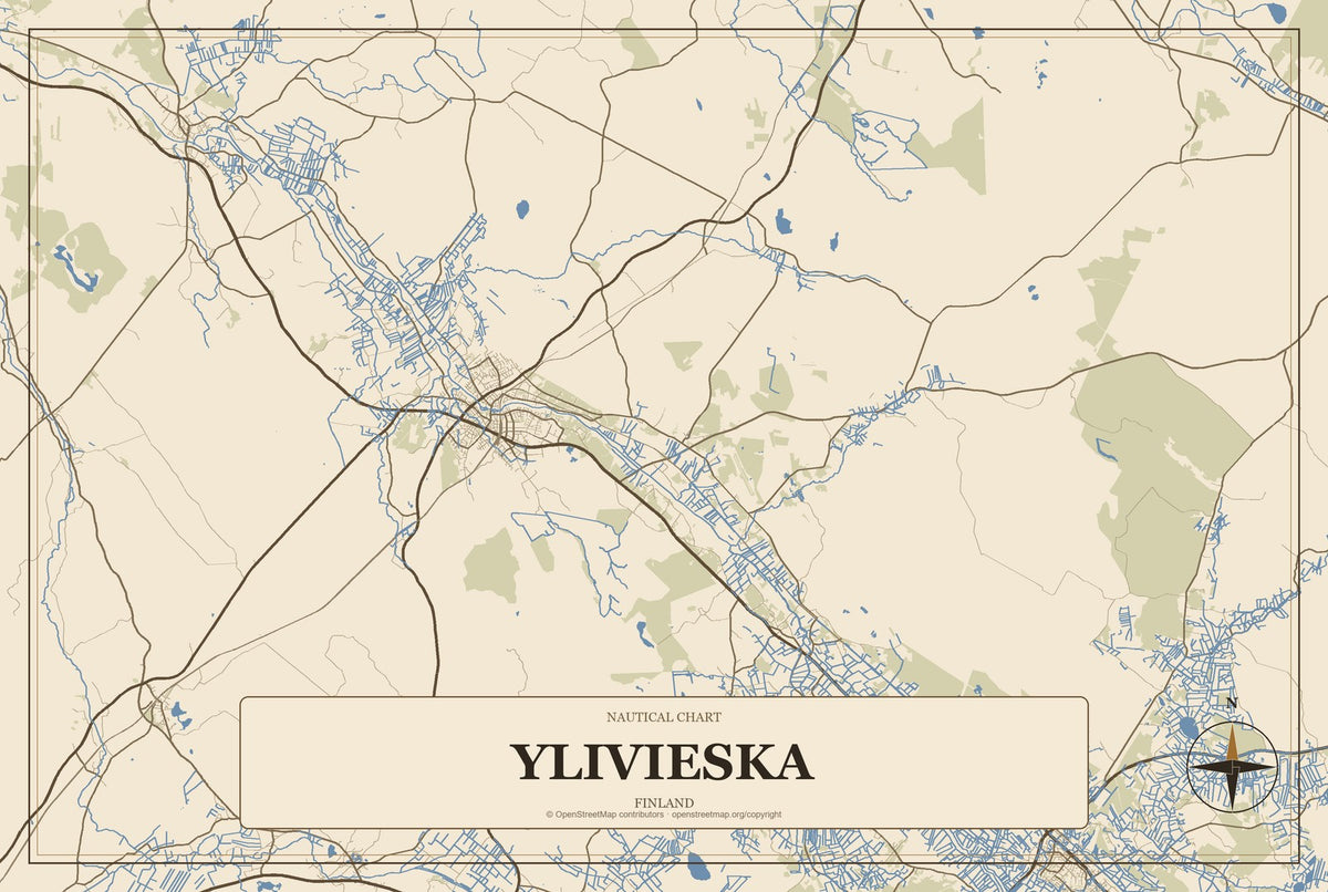 Ylivieska, Finland City Map Aluminum Sign in Heritage Nautical style