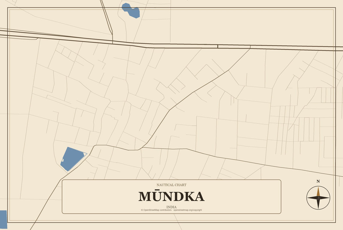 Mūndka, India City Map Aluminum Sign in Heritage Nautical style