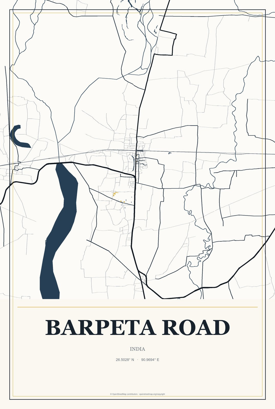 Barpeta Road, India City Map Aluminum Sign in Citrine Modern style