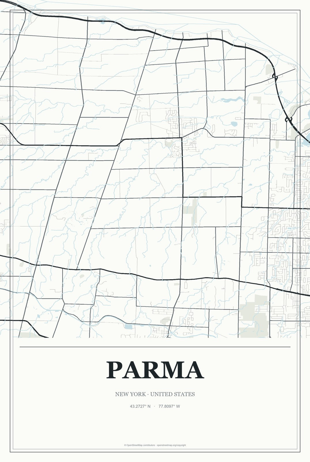 Parma, New York City Map Aluminum Sign in Gallery Air style