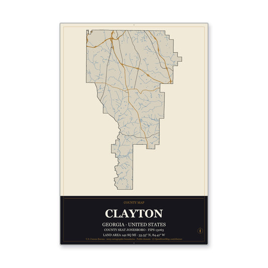 Clayton County, Georgia Map Aluminum Sign in Museum Plaque style