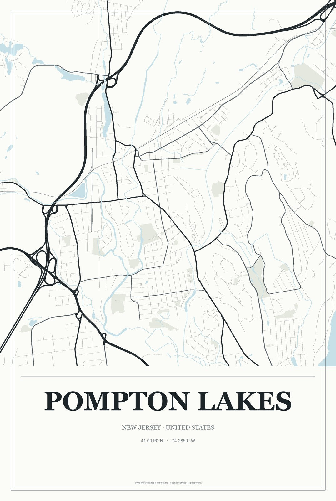 Pompton Lakes, New Jersey City Map Aluminum Sign in Gallery Air style