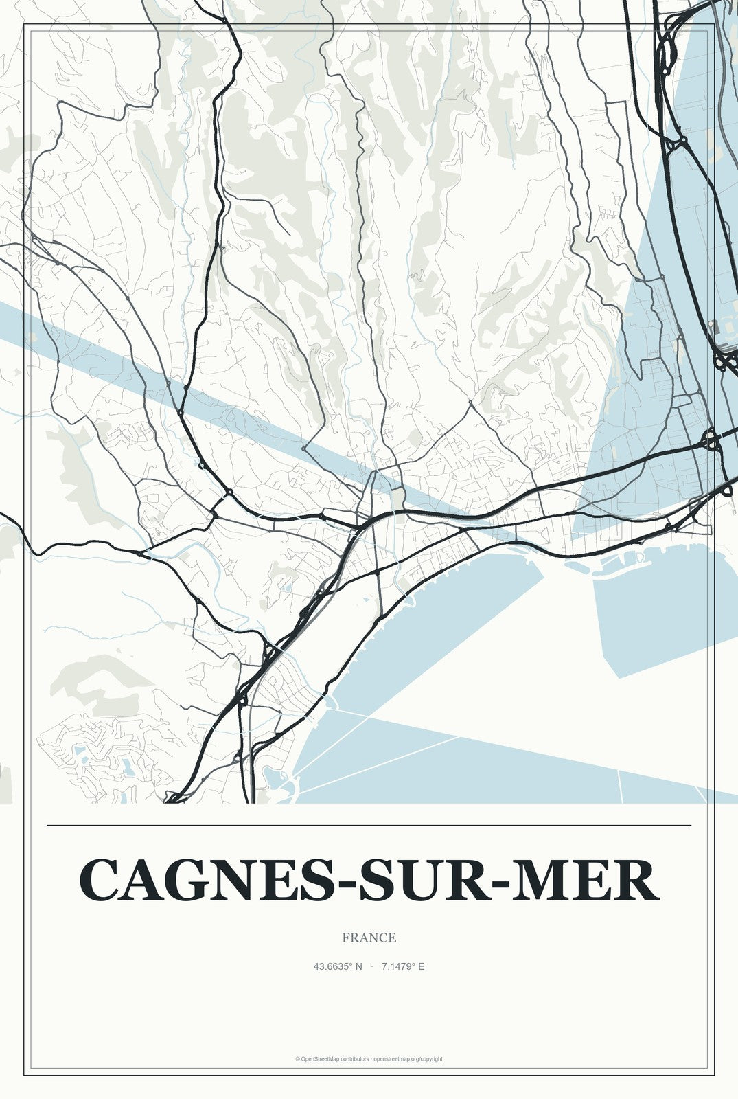 Cagnes-sur-Mer, France City Map Aluminum Sign in Gallery Air style