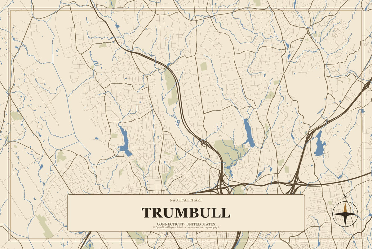Trumbull, Connecticut City Map Aluminum Sign in Heritage Nautical style