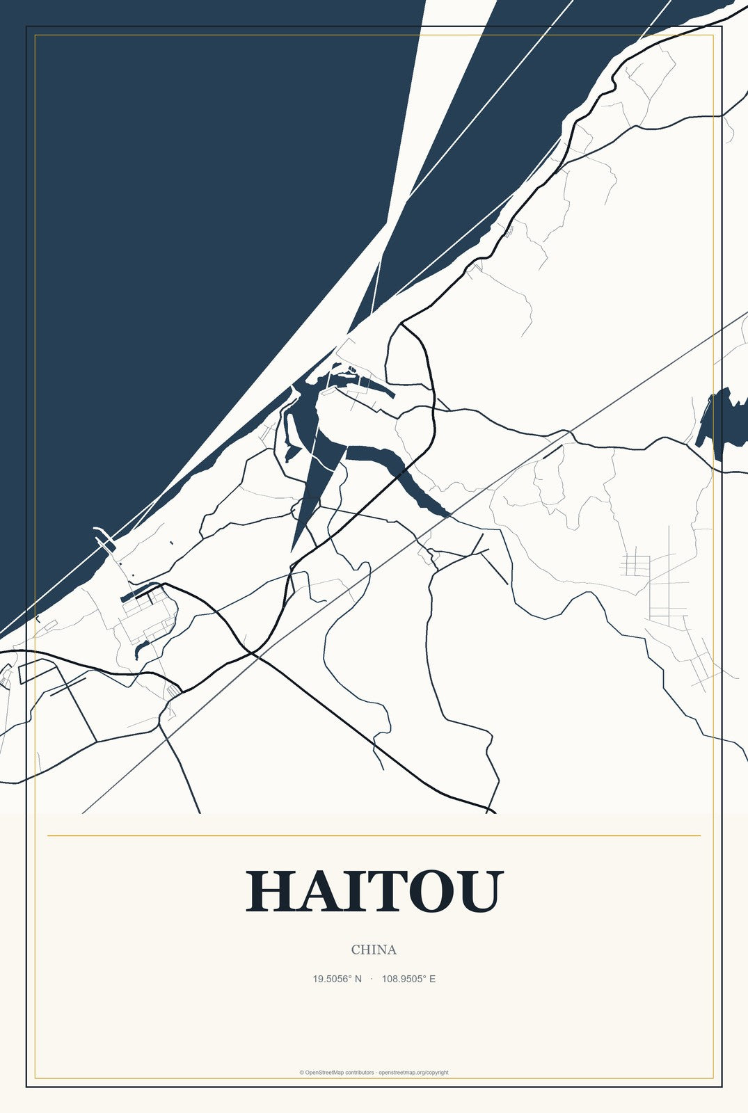 Haitou, China City Map Aluminum Sign in Citrine Modern style