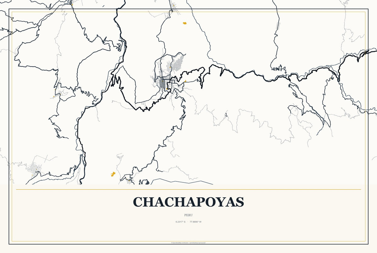 Chachapoyas, Peru City Map Aluminum Sign in Citrine Modern style