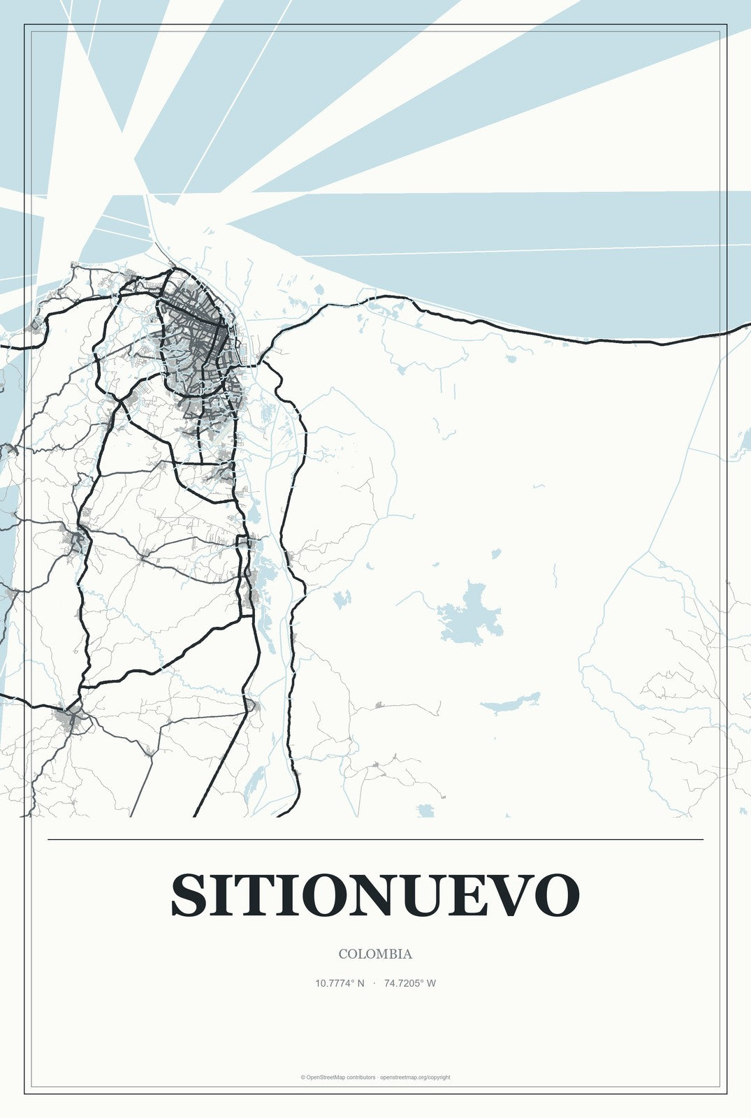 Sitionuevo, Colombia City Map Aluminum Sign in Gallery Air style