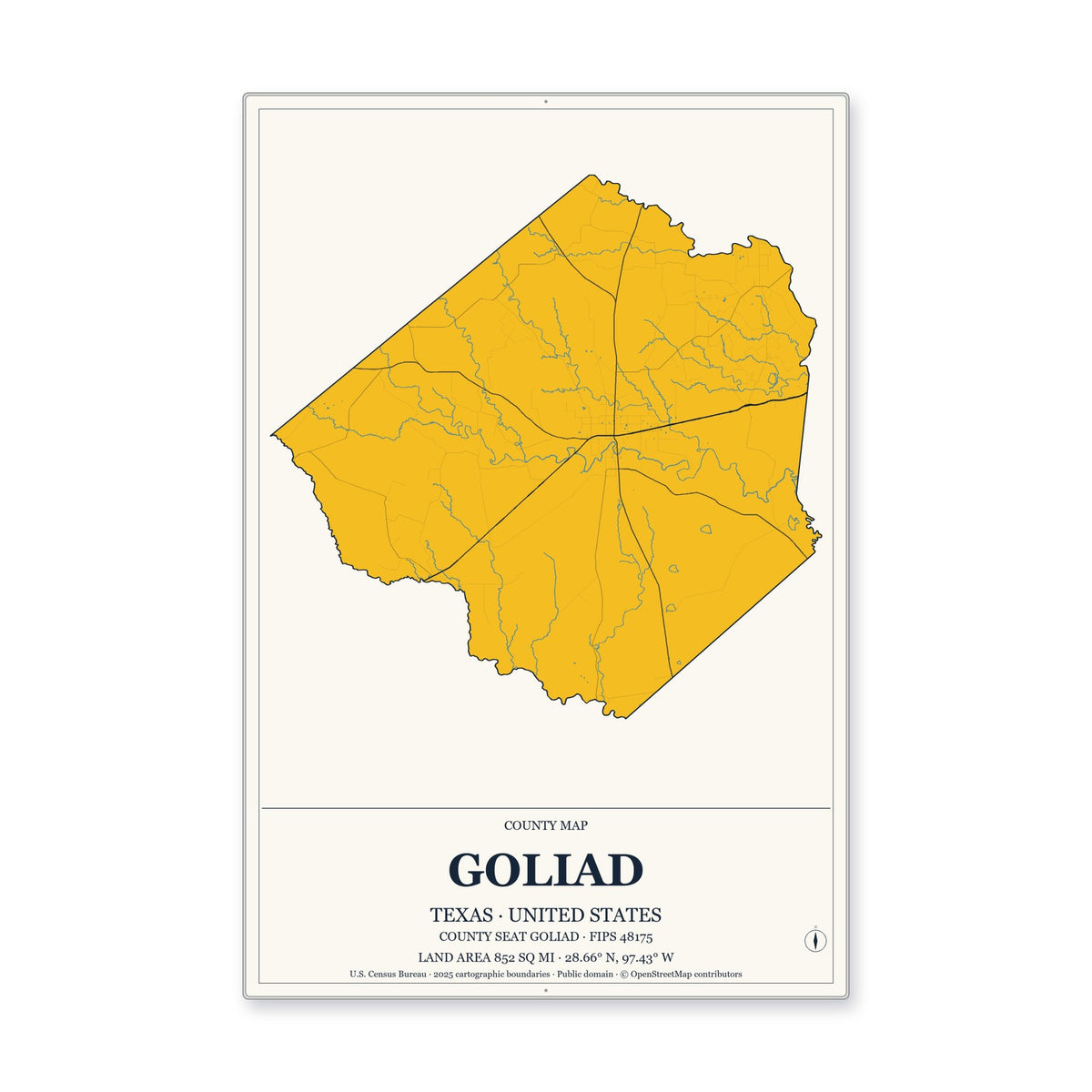 Goliad County, Texas Map Aluminum Sign in Citrine Modern style