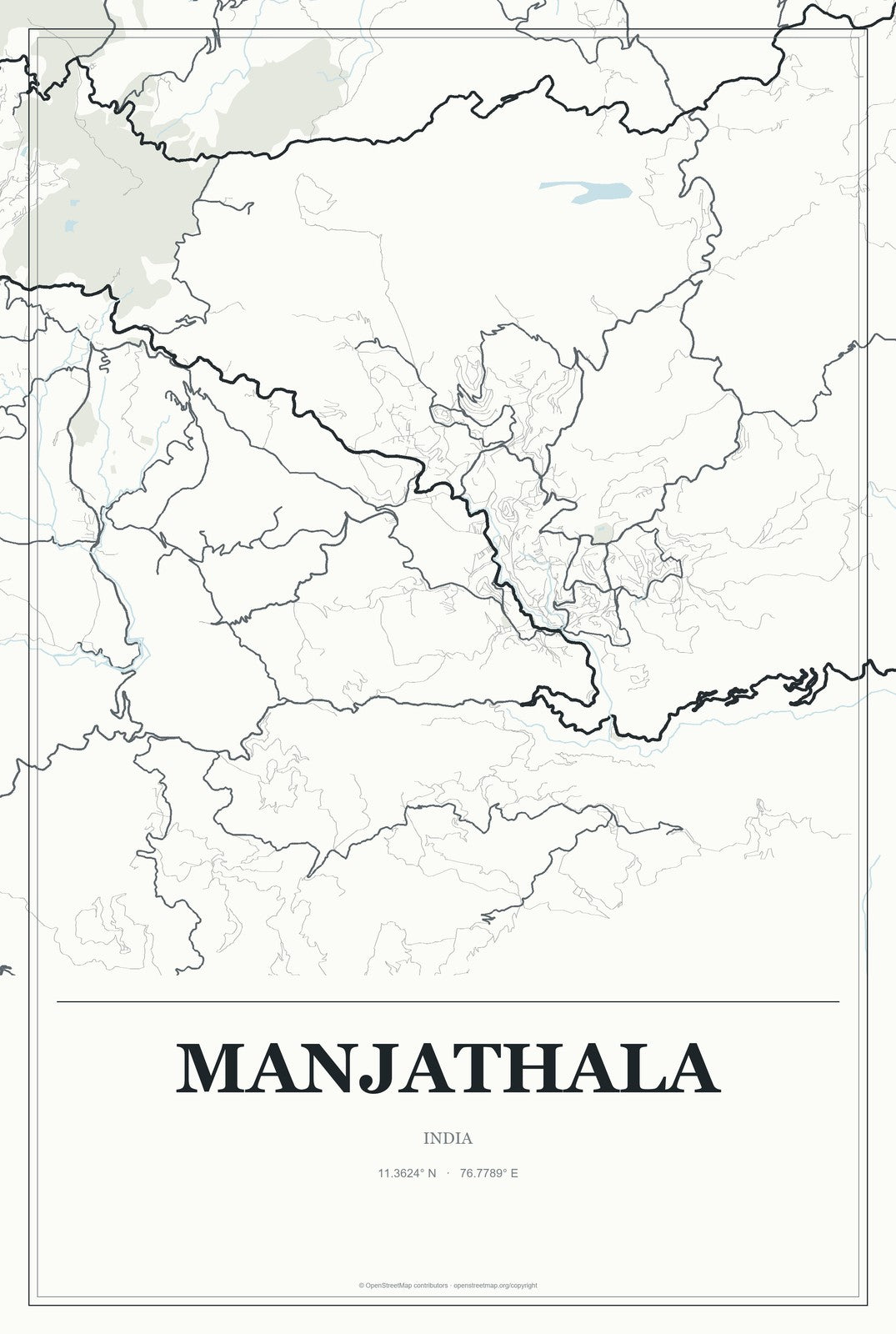 Manjathala, India City Map Aluminum Sign in Gallery Air style