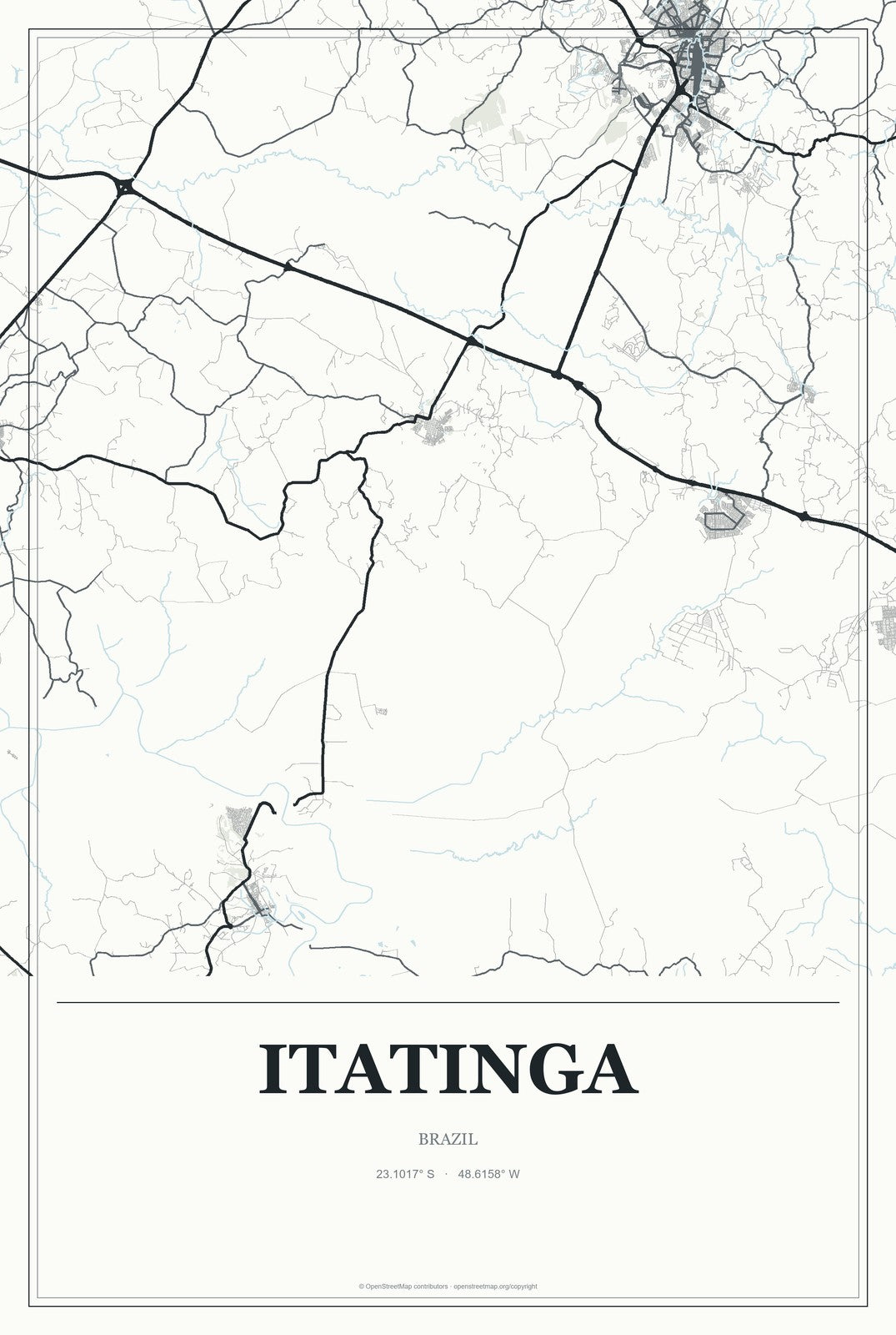 Itatinga, Brazil City Map Aluminum Sign in Gallery Air style