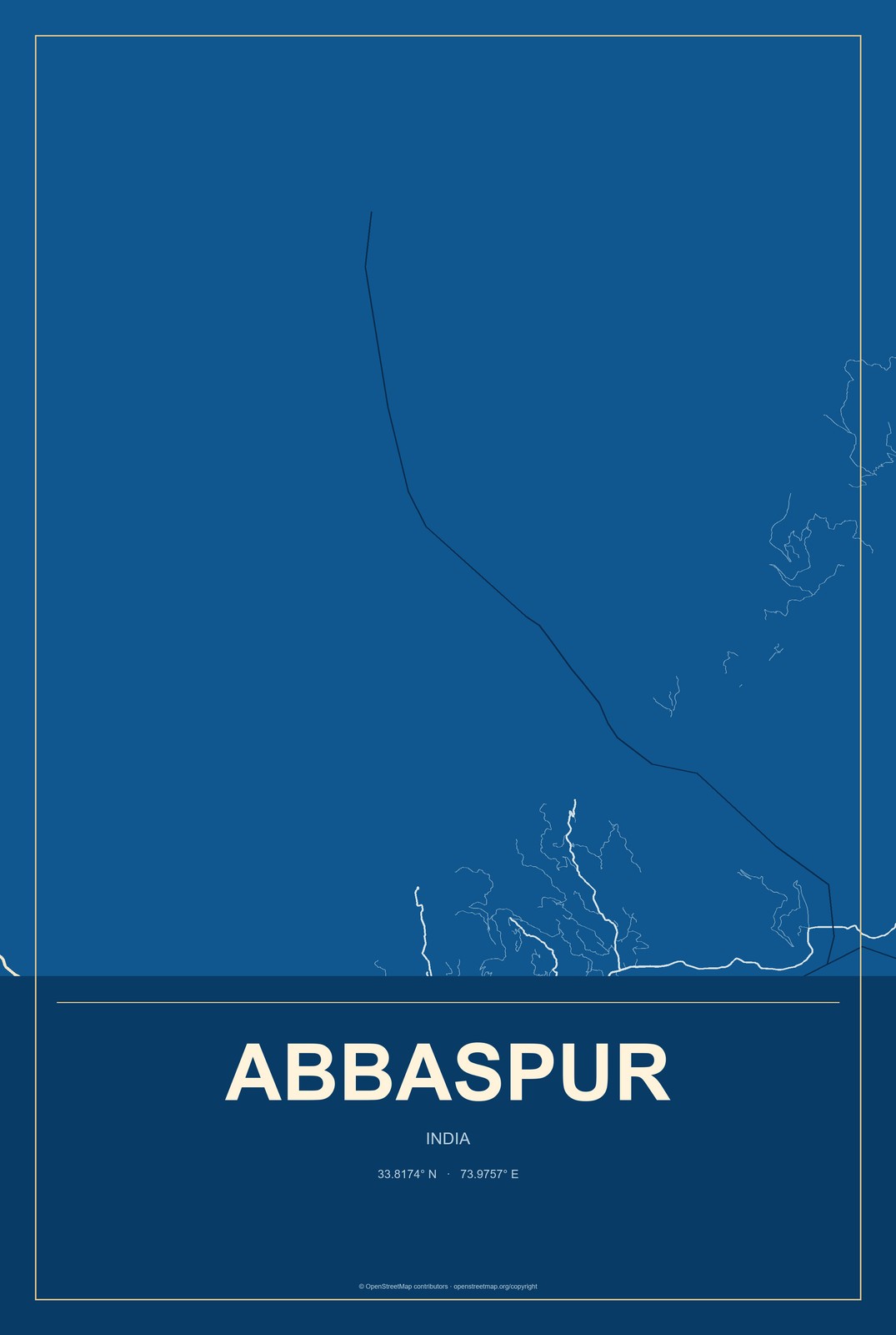 Abbaspur, India City Map Aluminum Sign in Harbor Cobalt style