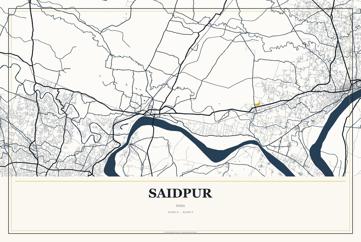 Saidpur, India City Map Aluminum Sign in Citrine Modern style