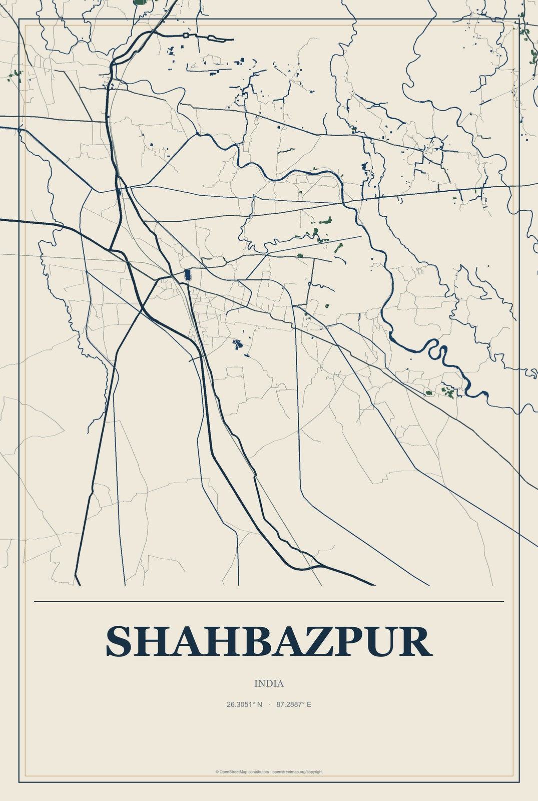 Shahbazpur, India City Map Aluminum Sign in Coastal Cutout style