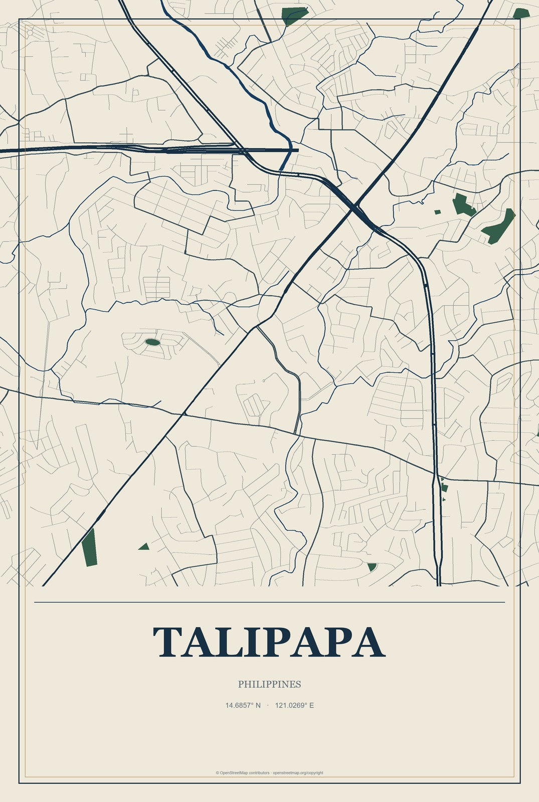 Talipapa, Philippines City Map Aluminum Sign in Coastal Cutout style
