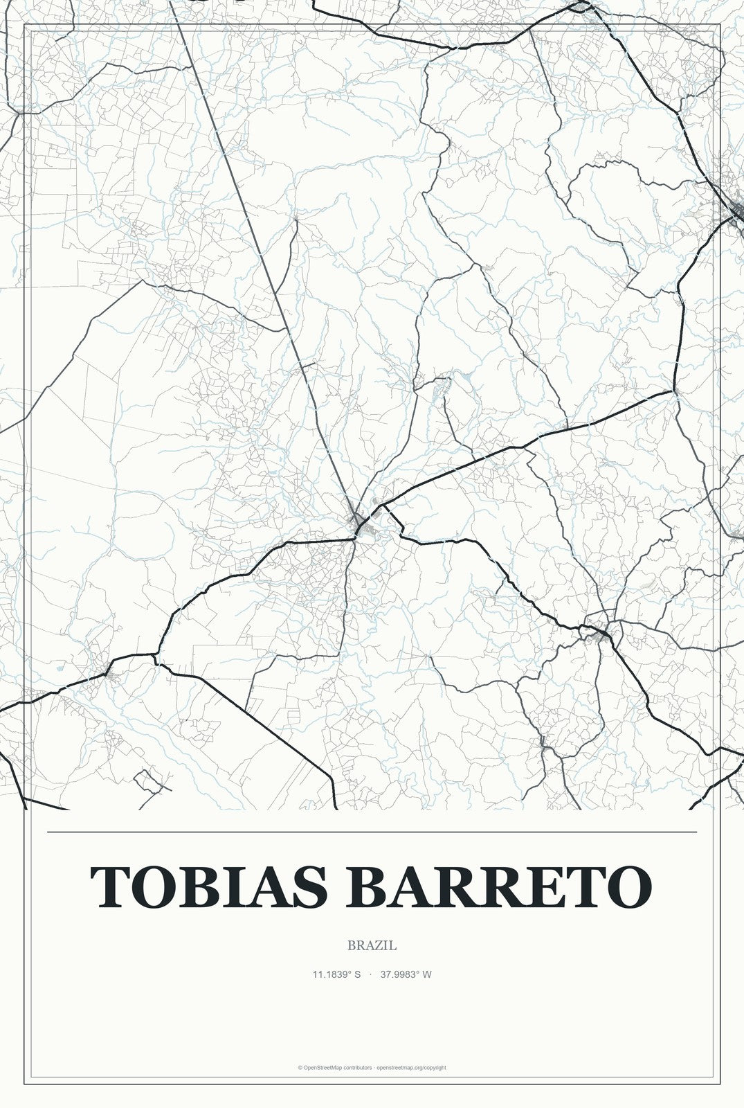 Tobias Barreto, Brazil City Map Aluminum Sign in Gallery Air style