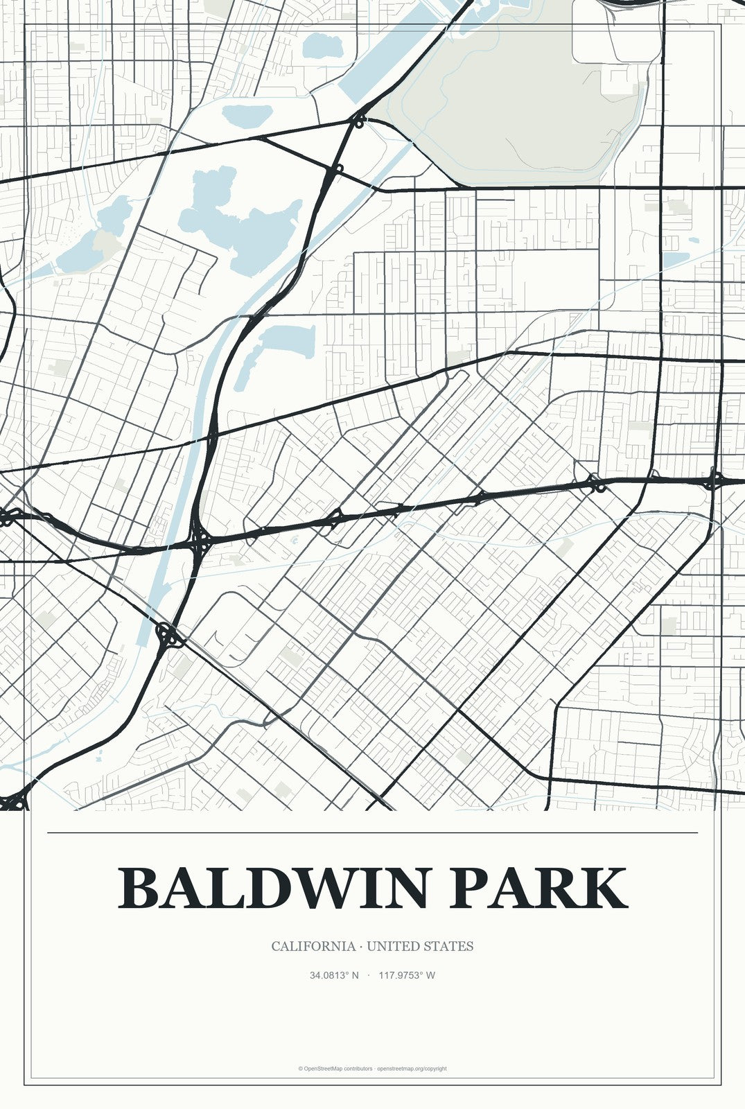 Baldwin Park, California City Map Aluminum Sign in Gallery Air style